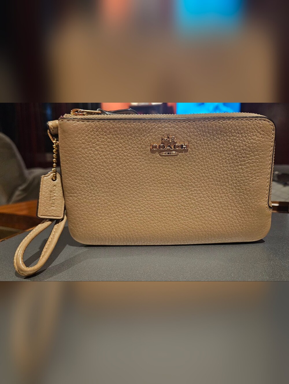 Coach Double Zip Pebble Leather Wristlet Wallet